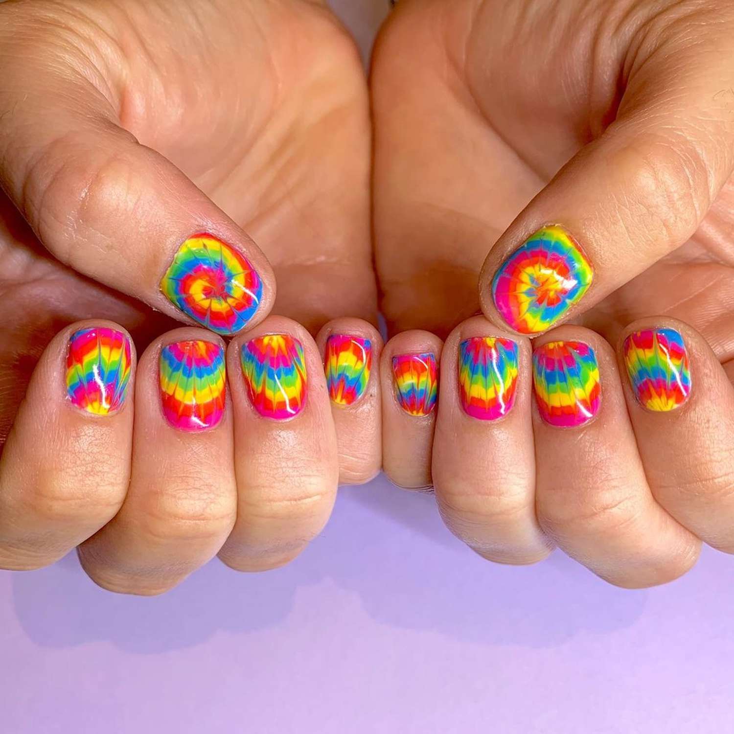 Short Tie Dye Nails - Byrdie Tie Dye Nails